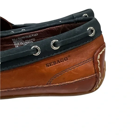 Sebago Bala Brown Leather Oiled Waxed Slip-on Loafers Shoes - Picture 3 of 5